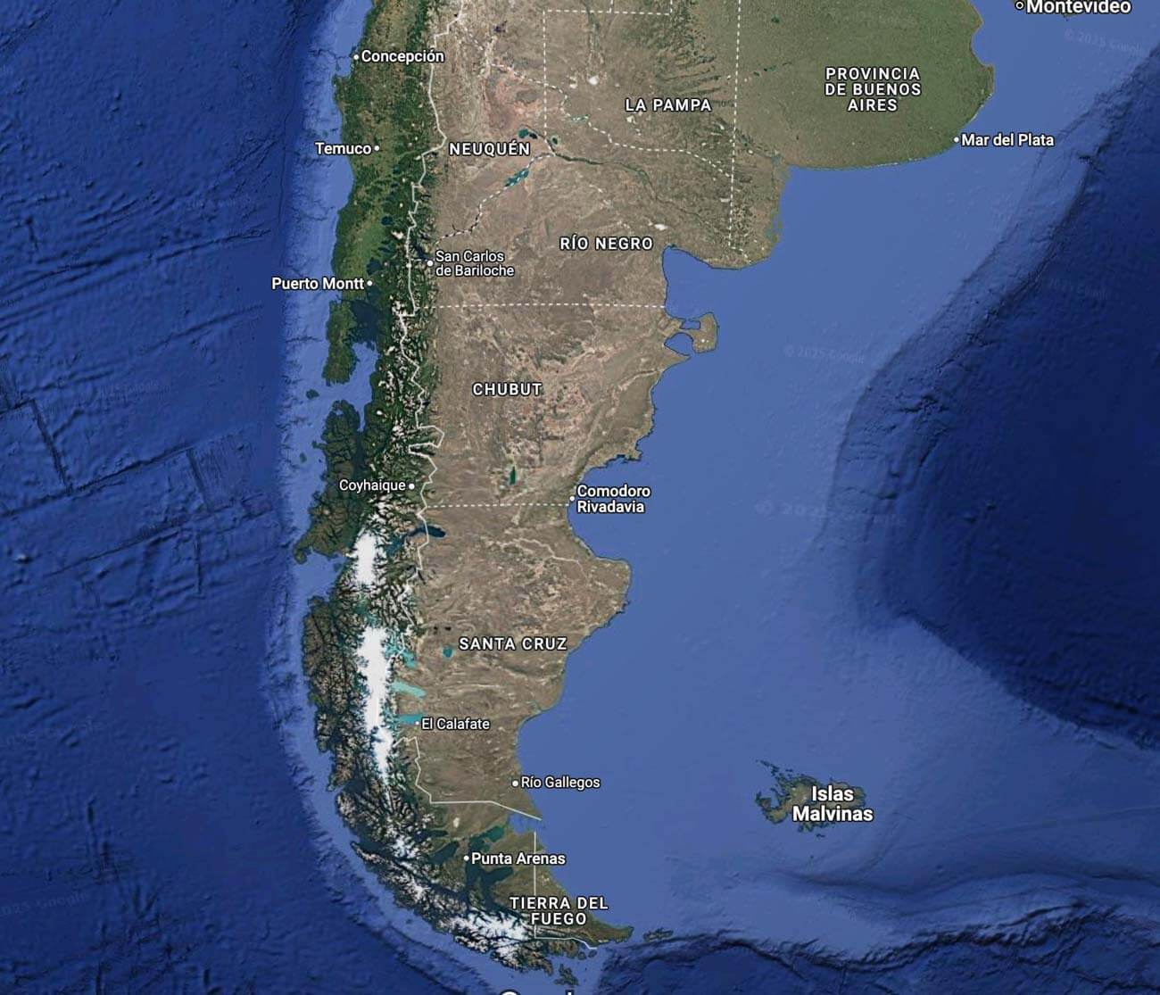 Vista aérea de la Patagonia mostrando sus diversos ecosistemas