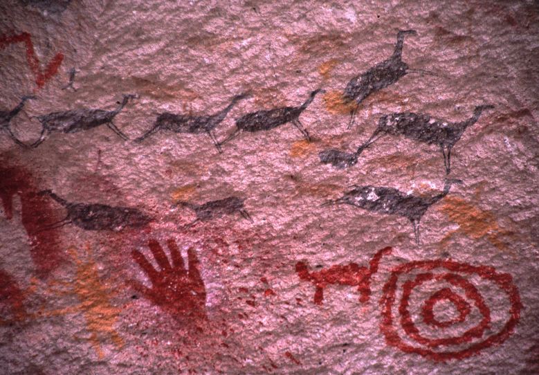 Guanaco hunting scene with human figures