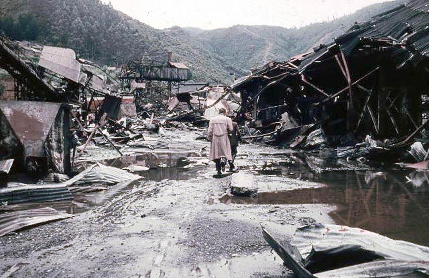 Homes destroyed after the 1960 tsunami