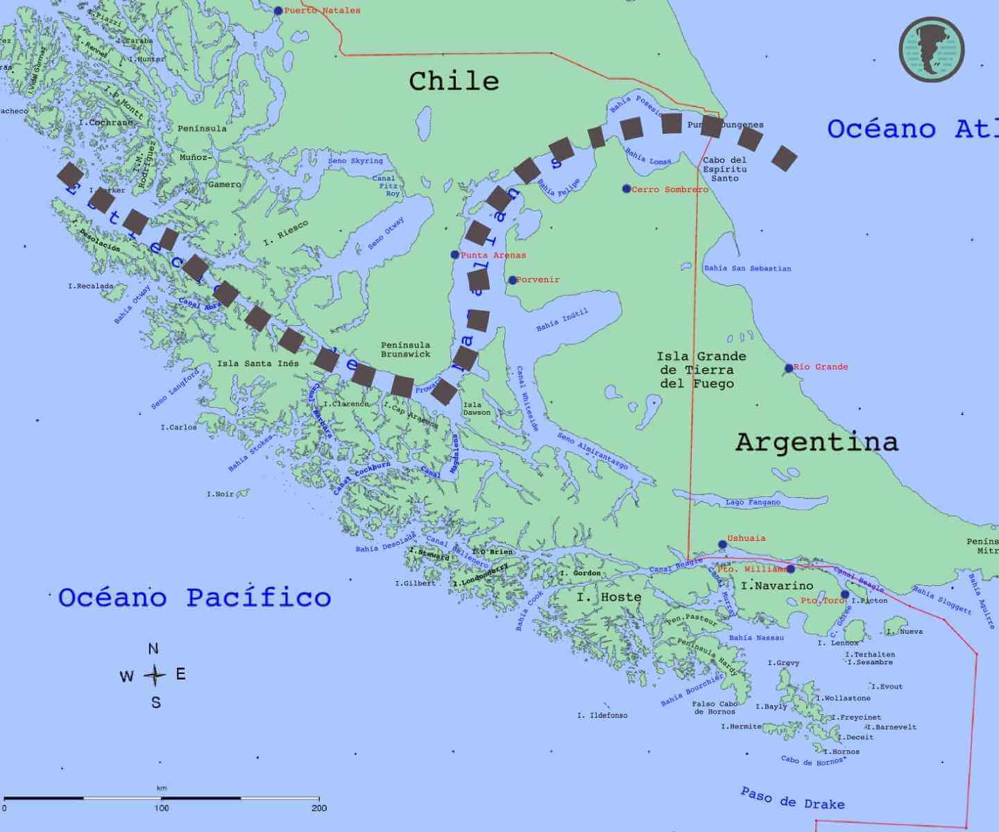 Map of the Strait of Magellan