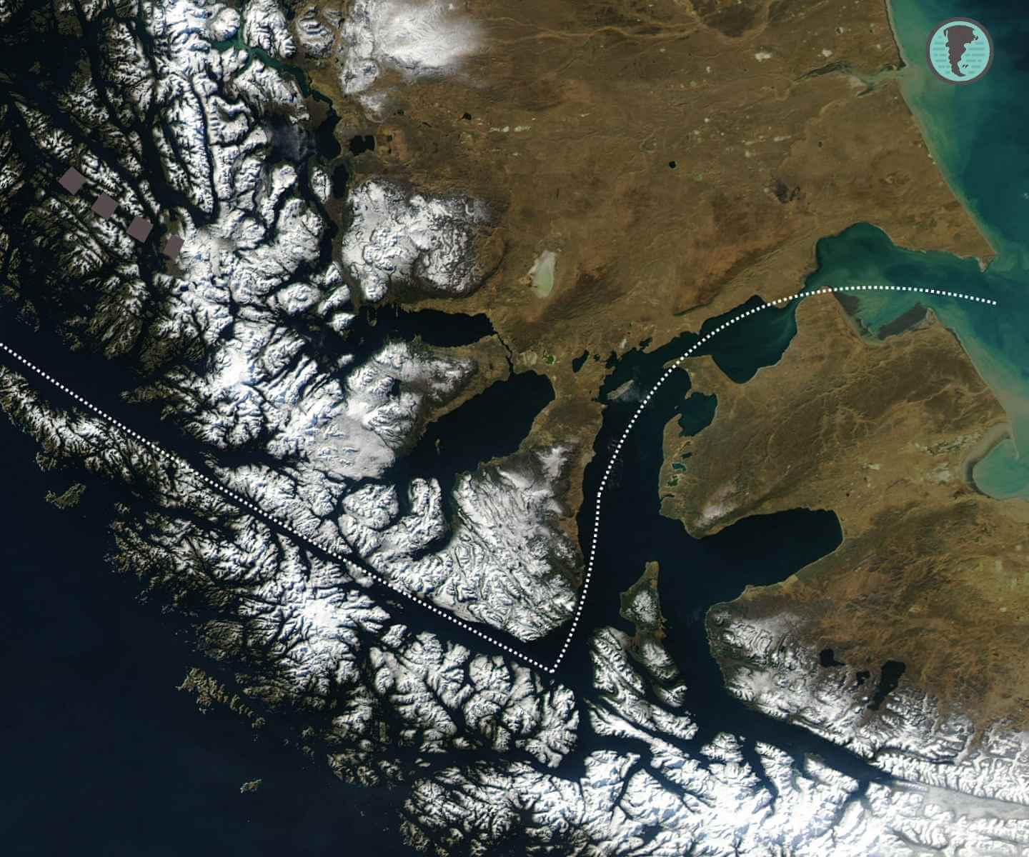 Satellite map of the Strait of Magellan